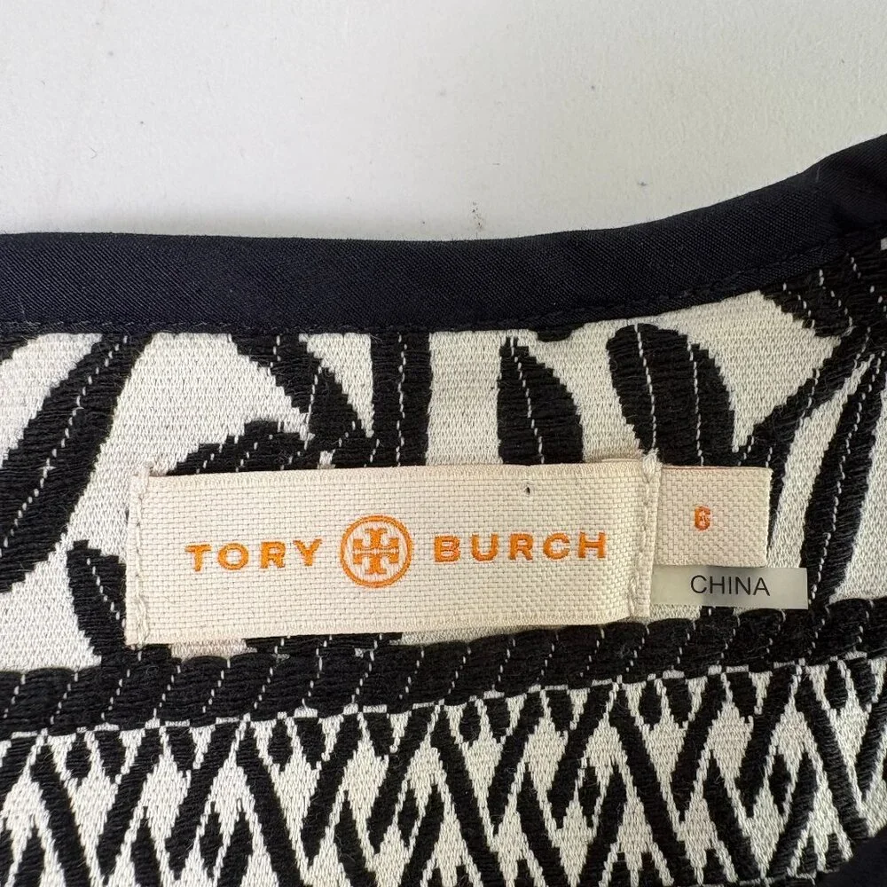 Tory Burch Laurie Embroidered Convertible Sheath‎ Dress Size 6 Black White Vines